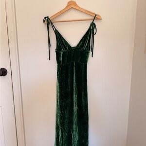 Reformation Emerald Green Velvet Tie-Shoulder Maxi Dress